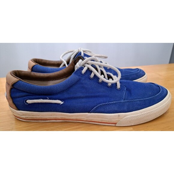 Polo Ralph Lauren Vance Side Lace Blue Canvas Leather Sneakers 11.5D Dock Preppy - Picture 1 of 12